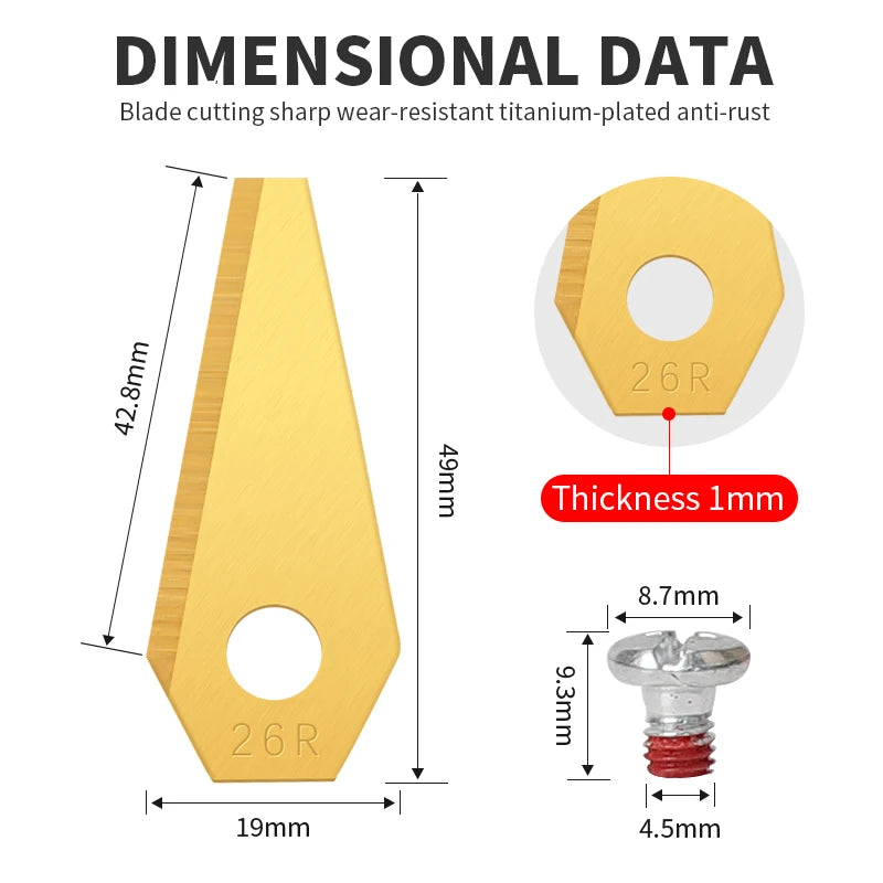 ONNFANG 9 PCS Pack Tool Replacement Petrol-Gas Power Lawn Mower Wear-Resistant Anti-Rust Silver-Gold Coated Titanium-Plated Steel Robot Lawn Mower Blades