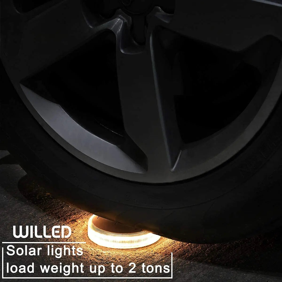 WILLED 4 PCS Outdoor Waterproof Anti-Rust-Corrosion Warm White LED Solar-Powered Automatic On-Off Switch Control Glowing Blue-Black-White Round Plastic Body Built-In Battery 3M Self-Adhesive Stick Bottom Floor Pathway Lighting