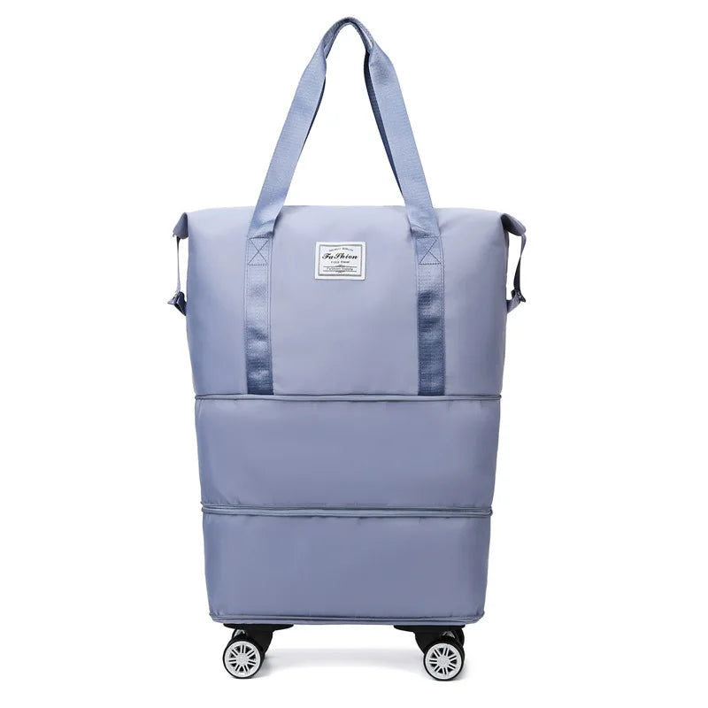 RILIBEGAN Waterproof Large Black Oxford Fabric Dry-Wet Separation Slit-Zipper External Pockets Polyester Lining Crossbody Shoulder Straps-2 Handles Four Detachable Wheels Built-In Laptop Compartment Travel Backpacks/Colors-Purple/Gray/Blue/Black/Pink