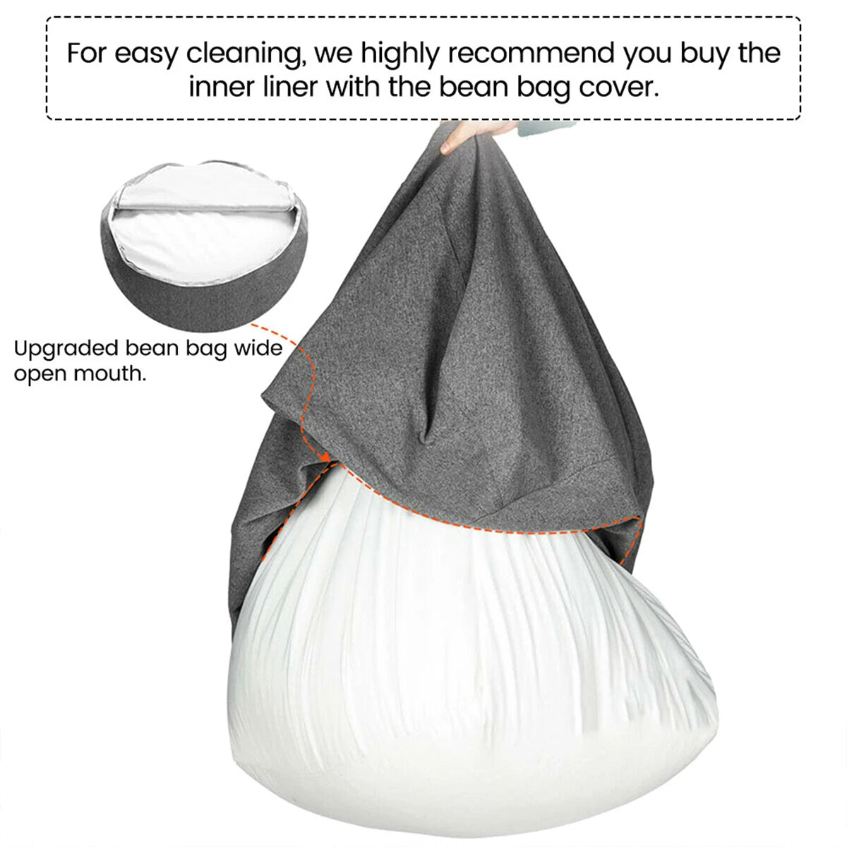 No-EN-Name-Null Removable Washable Polyester Fabric Lazy Teardrop Shaped White-Gray Mesh Bean Bag Inner Liner Chair Accessories /For Bean Bag Chair/Without Filling/Sizes: Small /Medium/ /Large