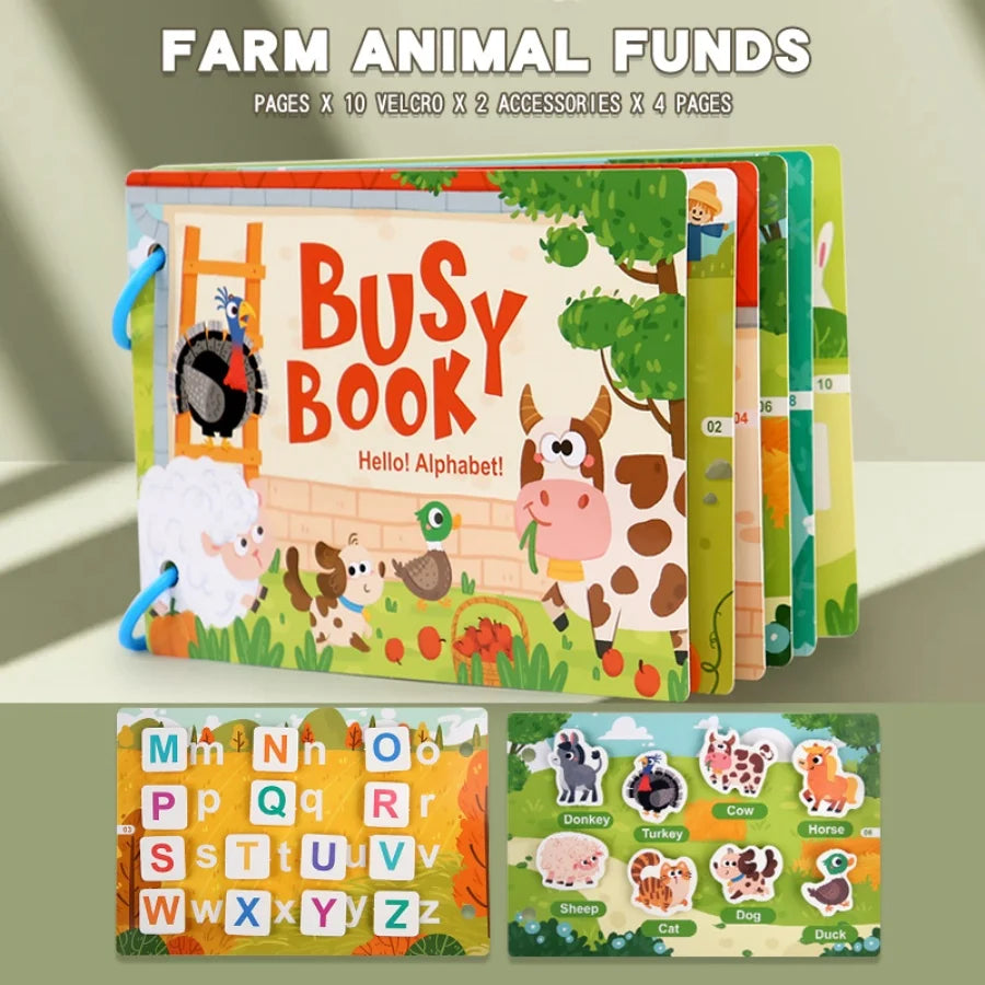 Parent-Child Interaction 3 Rings Early Education Cardboard Paper 6 Themes Quiet Busy Book Brain Development Puzzle Sticker Books/Ages: 3-12 Years Old/ Colors-Multicolor/Blue/Animals