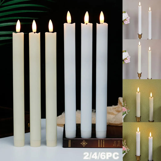 2 PCS Plastic White LED 3D Wick Flameless Electric Taper Round Cylindrical Realistic Candlestick Candles/2 AA Battery Not Included