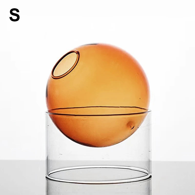 Mini Nordic Tabletop Borosilicate Glass Ecological Round Bottle Vases/Colors-White/Orange/Blue/Clear