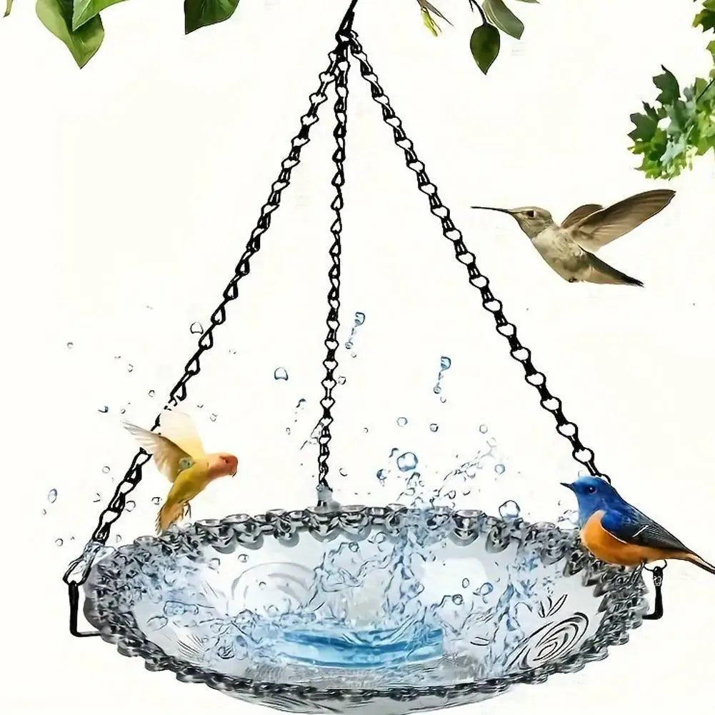 No-EN-Name-Null Outdoor Garden Waterproof Black Metal Chains Hanging Plastic Clear Green Water Basin Decorative Floral Design Bowl-Bird Feeders/Colors-Clear/Green/Blue/Red/Pink/Black/Floral/Animal