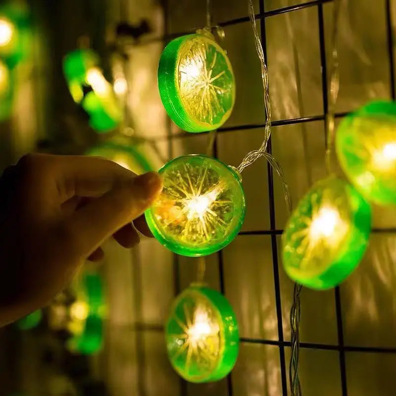 No-EN-Name-Null Outdoor-Indoor Waterproof Warm White LED Lights Round Cartoon Glowing Yellow Lemon Slices Shaped Dry Battery Power Light Ropes-Strings/Colors-Green/Yellow/Orange/White/Multicolor/AA Batteries Not Included