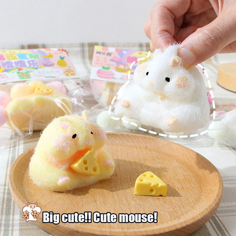 KITTENBABY All Ages Soft TPR Silicone-Rubber Cute Yellow-White Hamsters-Triangle Block Of Cheese In Paws Pinchable Stress-Reliever Squeeze Executive Toys/ Ages: 6 Years Old-Adults