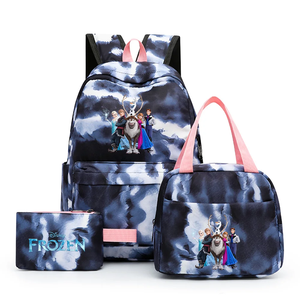 Disney Kids Cute Cartoon Frozen Movie-Elsa-Anna Multicolor Large Waterproof Nylon Fabric Zipper Pockets Shoulder Straps-Handle Single Compartment School Backpacks Sets/ Lunch Bag/Pencil Bag/Colors-Pink/Blue/Multicolor