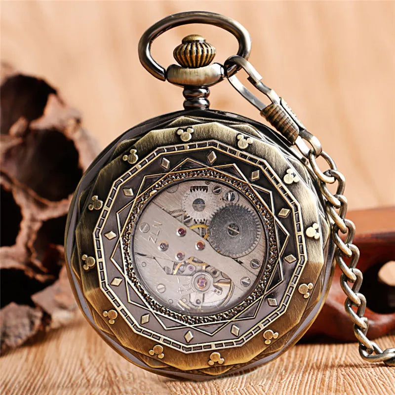 No-EN-Name-Null Adults Antique Roman Numeral Bronze Round Case Analog Display Round Acrylic Face Hand Winding Mechanical Vintage Railway Locomotive Train Design Metal Pendant Chain-Pocket Watches/Colors-Silver/White Bronze/Bronze