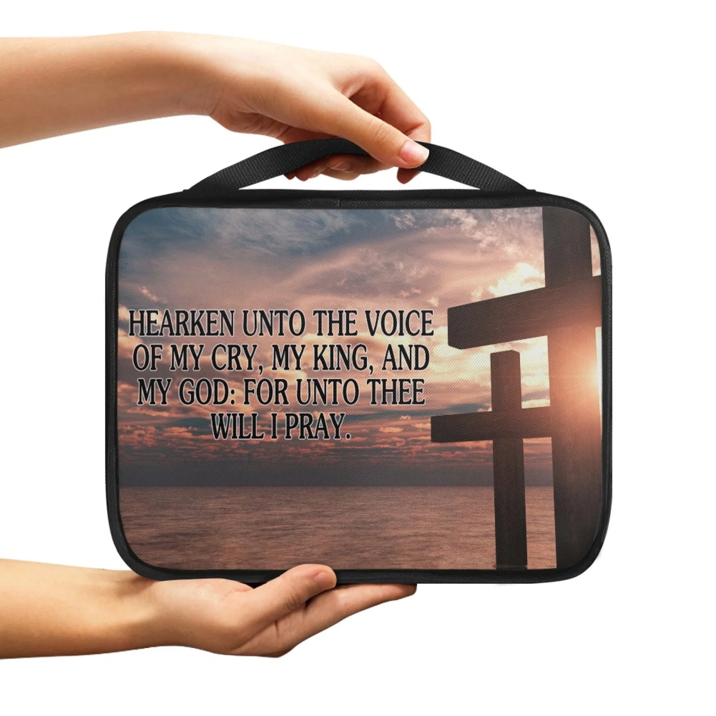 No-EN-Name-Null Religious Items Black Handle-Trim Polyester Fabric Rectangle Decorative Printed Cross-Psalms Bible Verses Theme Zippered Bible Covers/Many Bible Verses Styles/Handle