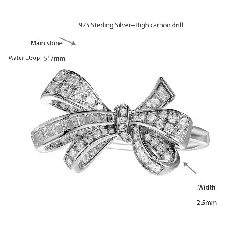 Follow-Cloud Adult Women Fine Sterling Silver 18K Gold-Plated Bowknot Shaped Cubic Zircon Clear White Shiny Imitation Diamonds Gemstones Prong Wedding Band Rings