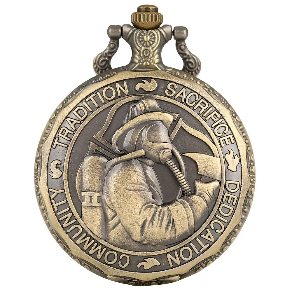 No-EN-Name-Null Quartz Round Metal Case Ancient Firefighter Sacred Profession  Pocket Watches