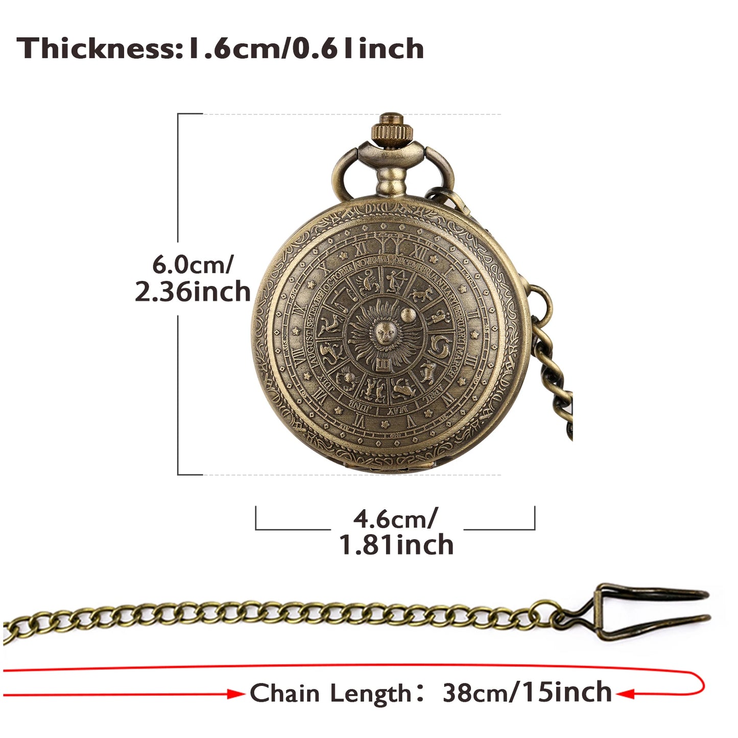YISUYA Adults Antique Bronze Quartz Analog Display Acrylic Face 12 Constellations-Zodiac Signs Design Metal Alloy Round Shaped Case White Face Black Numbers Bronze Pendant Chain-Pocket Watches