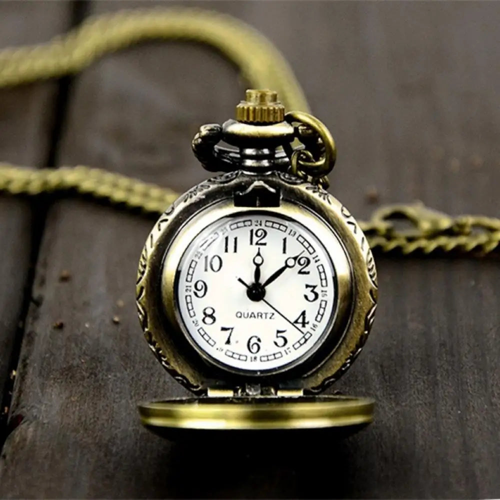 SANWOOD Adults Vintage Antique Quartz Analog Display Bronze Round Shaped Metal Case Glass Face Arabic Numeral Engraved Flowers-Eiffel Tower-Chinese Zodiac Design Pendant Chain-Pocket Watches