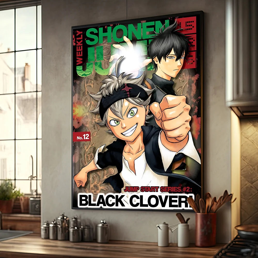 No-EN-Name-Null Modern Retro Rectangle Synthesized Paper Frameless HD Japanese Anime Black Clover Comics Books-Movies Design Self-Adhesive Waterproof Wall Art Posters/Colors-Black/Red/Orange/Multicolor