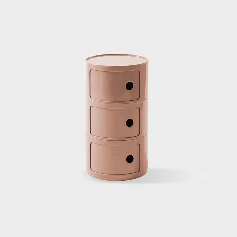 DECOPAI Modern Multicolor Waterproof Tall Plastic Round Shaped Small Narrow Three Sliding Drawers Nightstands /Multicolor