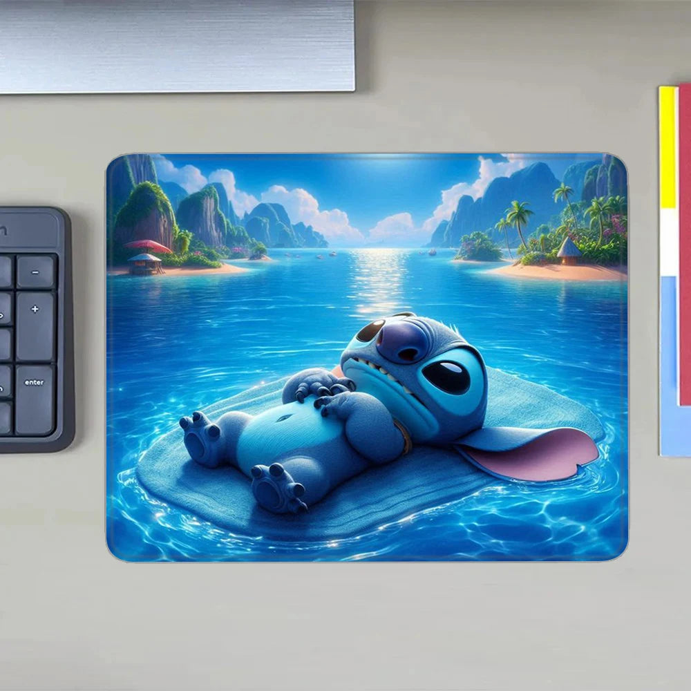 MINISO HD Printed Non-Toxic Small Blue-Multicolor Rectangle Thermal Transfer Anime Cartoon Stitch-Lilo In Space-Planets-Stars Themes Soft Non-Slip Natural Rubber Bottom Sealing Edges Computer Gaming Mouse Pads
