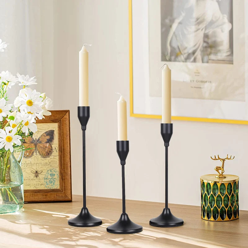 No-EN-Name-Null 3 PCS European Modern Gold Metal Round Stick Candle Holders Sets /Colors-Gold/Rose Gold/Silver/Black