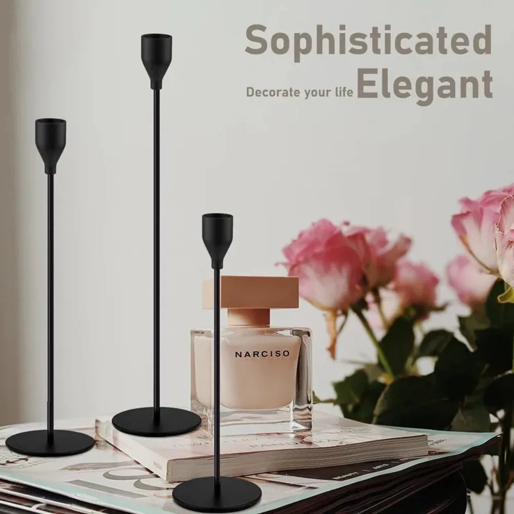 3PCS Set S-M-L European Round Metal Anti-Rust-Corrosion Non-Slip Flannel Base Tabletop Candlestick Holders/ Fits 3/4 inch