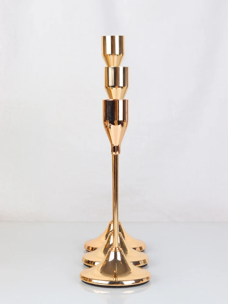 No-EN-Name-Null 3 PCS European Modern Gold Metal Round Stick Candle Holders Sets /Colors-Gold/Rose Gold/Silver/Black
