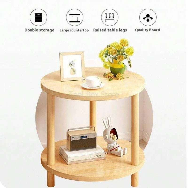 No-EN-Name-Null Modern 2-Tier Natural Log Wood White Round Shaped Nightstands/Colors-Natural Log Color-White