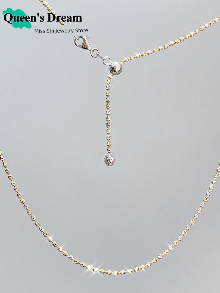 Women Fine Imitation Shiny Silver-Plated Geometric Sterling Silver Metal Realistic Italian Diamond Ball Chain Clasp Necklaces/Colors-Gold/Silver/Geometric/Clear