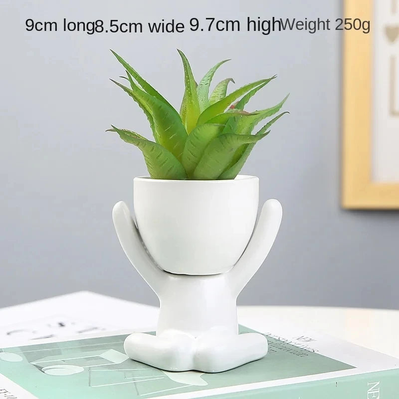 No-EN-Name-Null Indoor Mini Chinese Glazed Ceramic Black-White Cute Cartoon Human Silhouette Shaped Succulent Desktop Flower Pots Planters