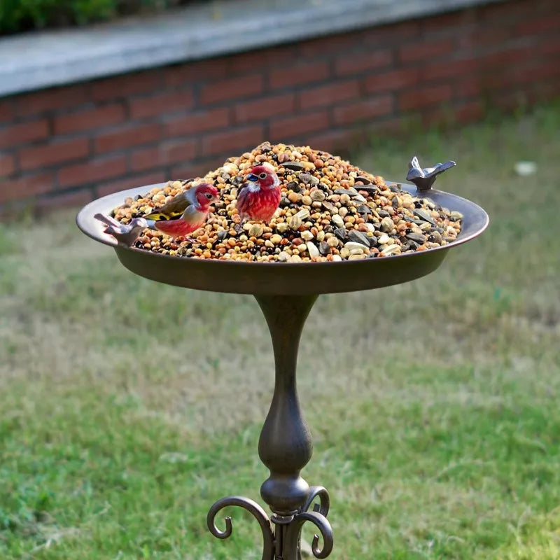 KIQUNE Outdoor Garden Large Rusty Brown Metal Bowls-Metal Stand-Three Legs Base Free-Standing Bird Baths/Colors-Black/Bronze/Brown