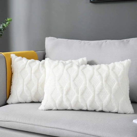Rectangle White 100% Polyester Plush Embroidered Soft Sofa Throw Pillow COVERS