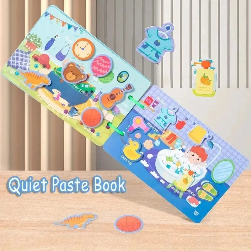 No-EN-Name-Null Kids English Quiet Busy Book Multicolor Paste-Sticker Matching Games Early Educational Toys/Colors-Multicolor/Blue/Green/Ages: 3-12 Years Old-Older