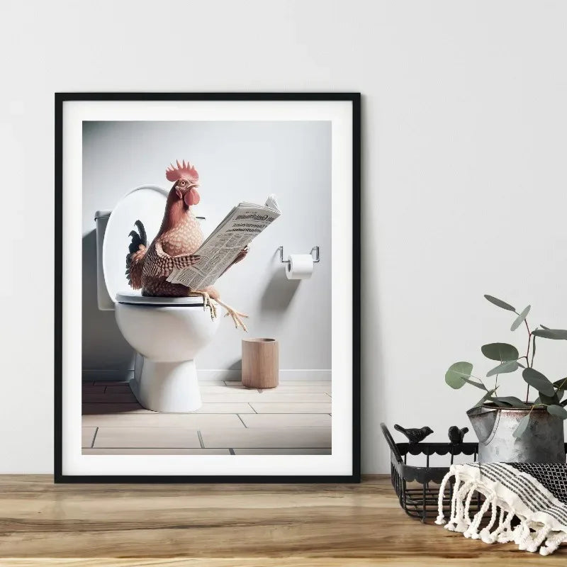 No-EN-Name-Null Modern Waterproof Handprinted Unframed Canvas Rectangle Shaped Abstract Funny Humorous Animals Bathroom Human-Like Sitting On The Toilet Wall Art Prints /Colors-White/Multicolor/Animals/Gray