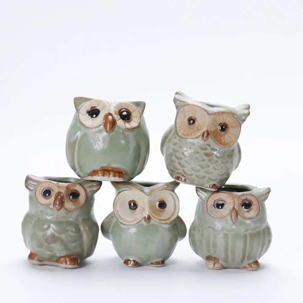 No-EN-Name-Null Modern Mini Green Ceramic Cute Owl Shaped Animal Desktop Flower Pots