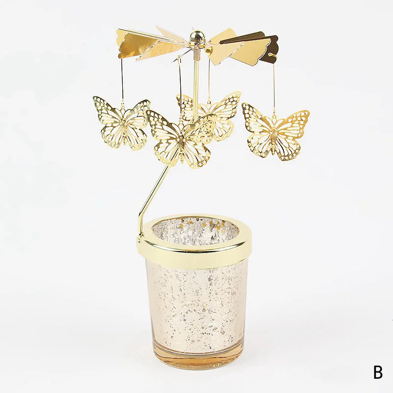 3 PCS Set Modern Gold Colored Stainless Steel Rotating Carousel Small Tealight Candle Holder
