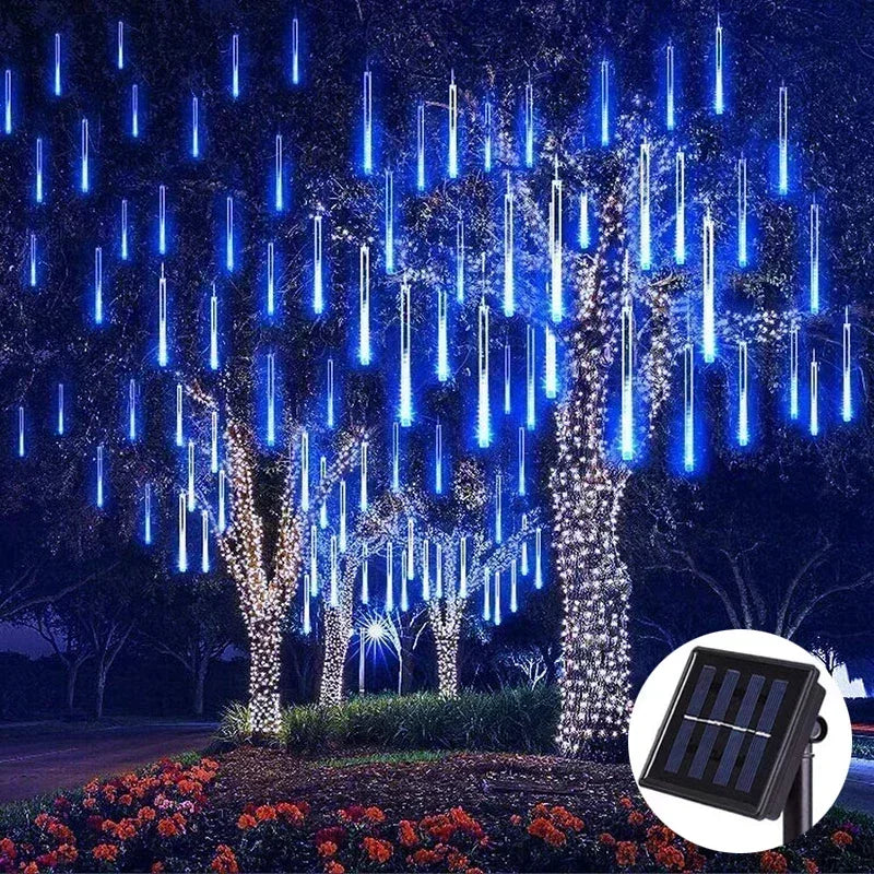No-EN-Name-Null Outdoor Garden Waterproof RGB Multicolor LED Lights Plastic Shell Solar-Powered Realistic Meteor Shower Long Raindrops Design Light Ropes-String Lights/Colors-Clear/Blue/Red/White/Multicolor
