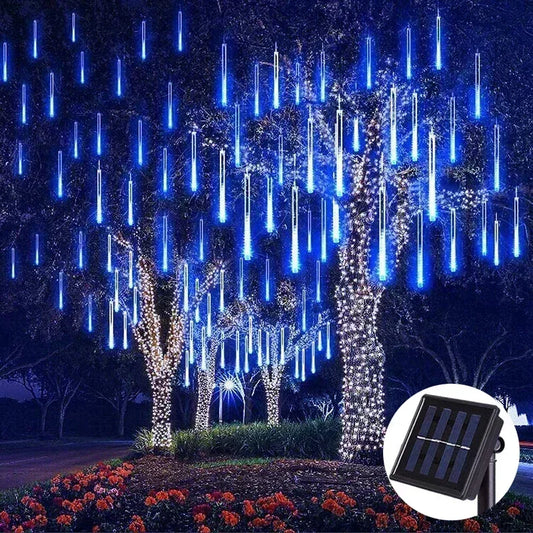 No-EN-Name-Null Outdoor Garden Waterproof RGB Multicolor LED Lights Plastic Shell Solar-Powered Realistic Meteor Shower Long Raindrops Design Light Ropes-String Lights/Colors-Clear/Blue/Red/White/Multicolor