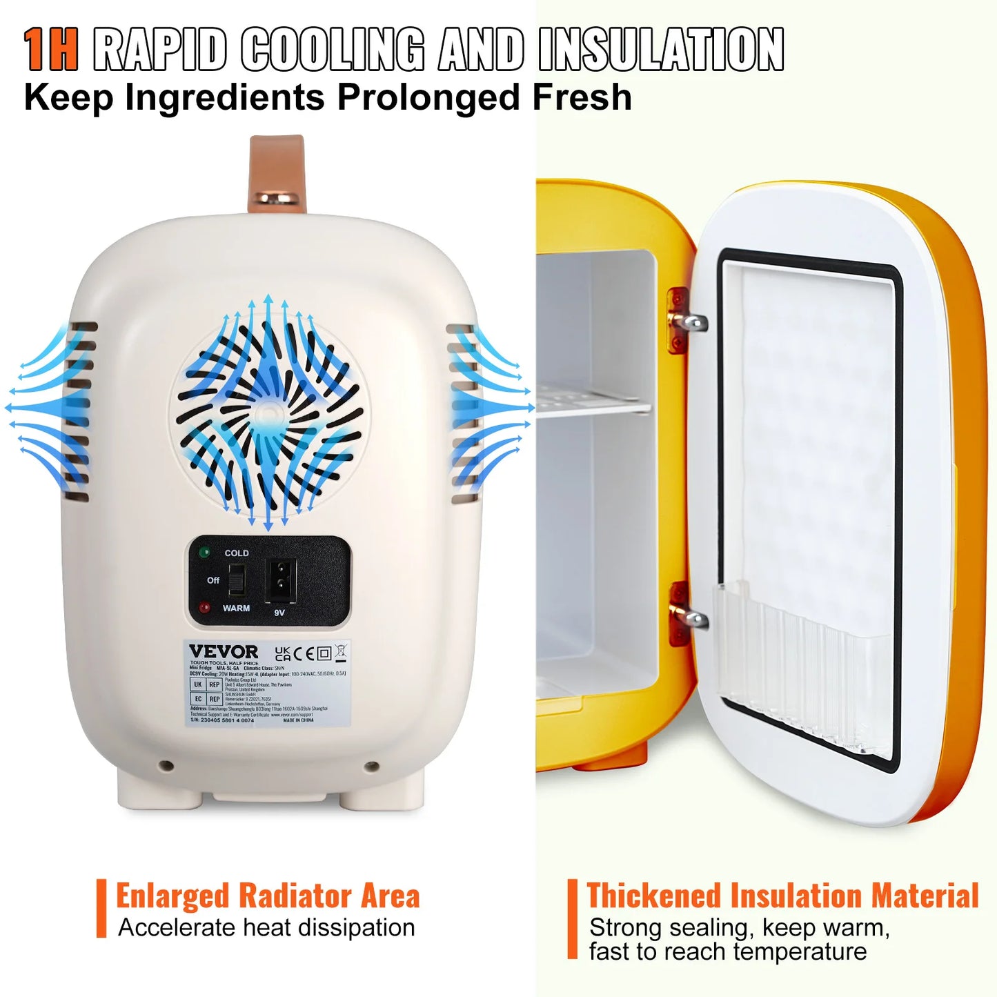 Vevor Mini White Portable Cold-Warm Mode Aluminum Lining Fridges/4-6 -12oz Cans/Only 4.08 lbs/ USB Power Cord