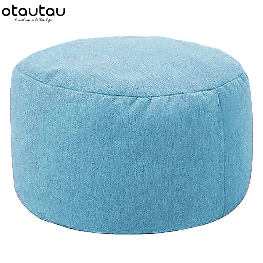 OTAUTAU One Person Small Gray Round Removable Cover Cotton-Linen Bean Bag Pouf Long Zipper Footstool Ottomans/ With Bean Bag Filling/Colors-Gray/Blue/Red/Orange/Pink/Yellow/Beige/White/Multicolor/Machine Washable-Dryer Safe