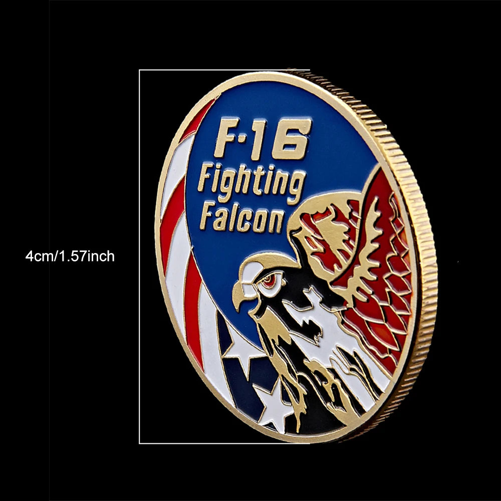 SMJY Uncirculated Mint Red-White-Blue American Gold-Silver Coins US F-16 Fighting Falcon Military USA Air Force United States-China Commemorative Coins/Colors-Silver/Gold/Multicolor/Red/White/Blue
