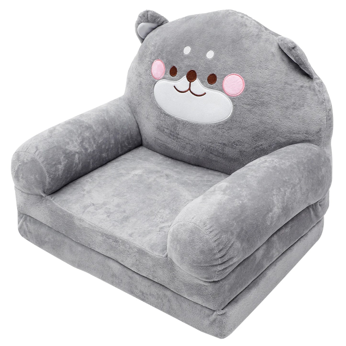 No-EN-Name-Null Modern Free-Standing Soft Gray Polyester Fabric Smiling Bear Face Design Folding Out Plush Armchair-Sofa Babies-Toddlers Furniture Sets