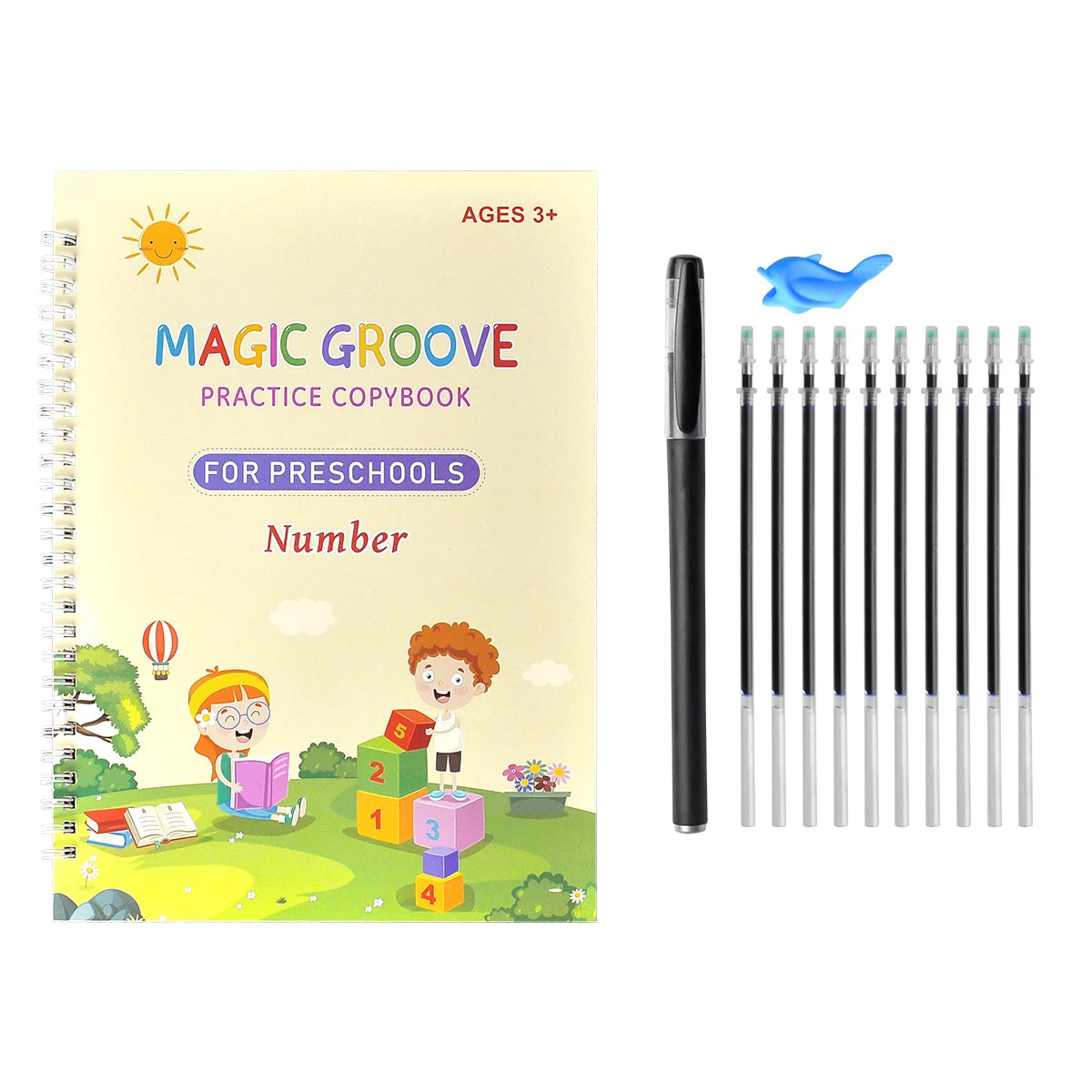 No-EN-Name-Null Kids 4 PCS Multicolor Plastic Reusable Magic Grove Practice Copybook For Preschoolers-Math-Drawing-Alphabet-Numbers Educational Reading Toys/Colors-Multicolor/Blue/Green/Pink