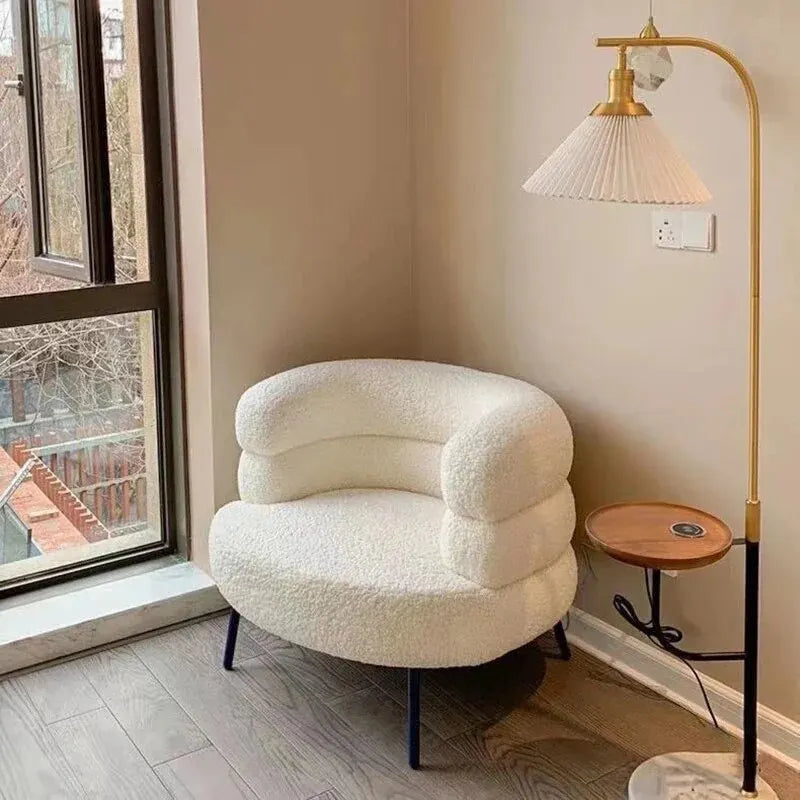 No-EN-Name-Null Modern Scandinavian Soft Plush Upholstered Padded White Velvet Lamb Fleece Fabric Sponge Seat Cushions Armchairs/Colors-White/Beige/Gray