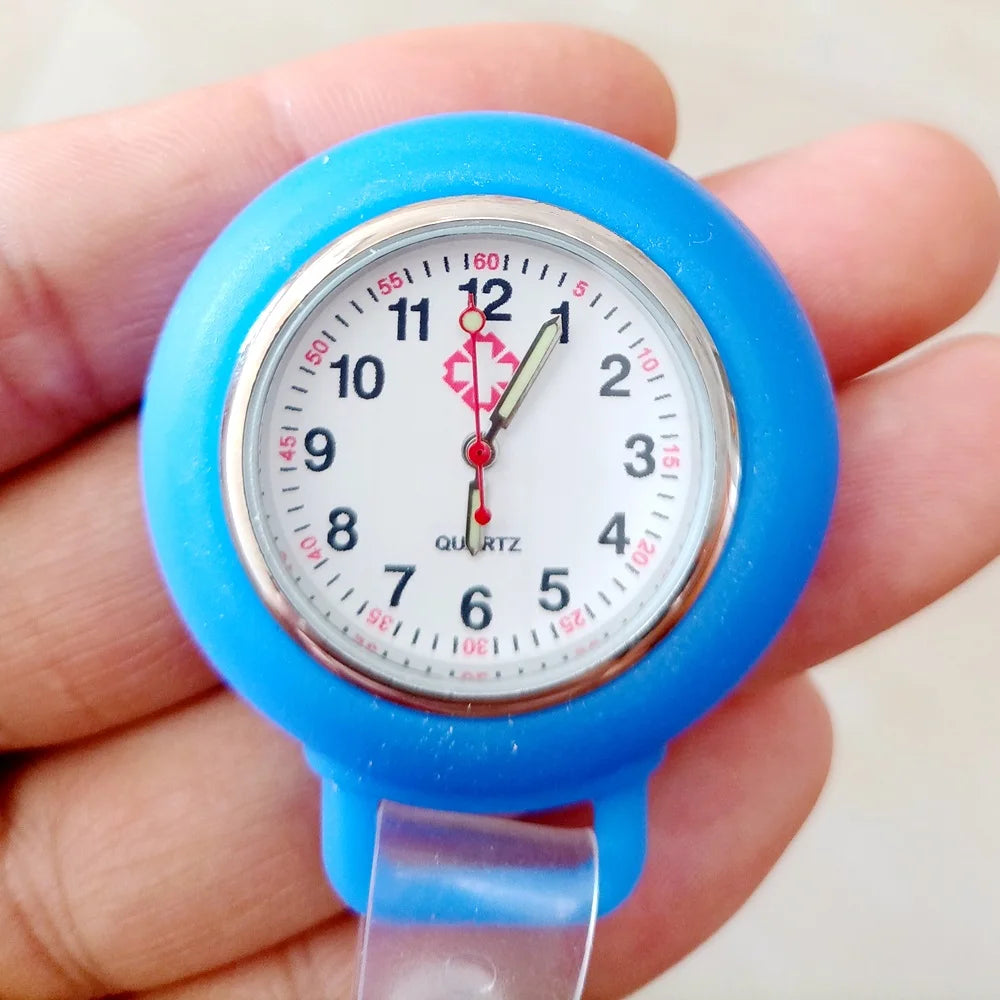 No-EN-Name-Null Adults Waterproof Quartz Analog Display Nurse-Doctors Glass Face Round Metal Alloy Case Red Silicone-Rubber Covered-Straps Arabic Numeral Clip-On Fob Pocket Watches /Colors-Pink/Red/White/Black/Purple/Light Blue/Blue