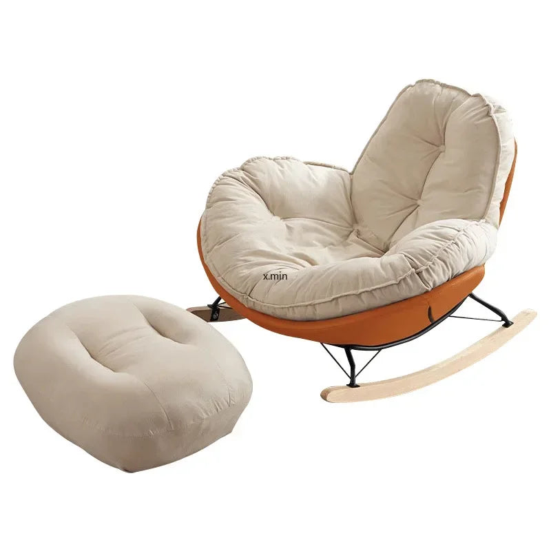 No-EN-Name-Null Indoor Antique Small-Large Lazy Upholstered Bionic Egg Shaped Soft Beige Faux Leather Cushion Orange Plastic Shell Penguin Black Iron Metal Frame Solid Wood Feet Kids Rocking Chairs /Colors-Beige/Orange/Black