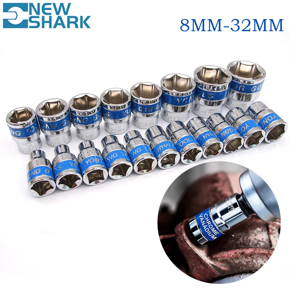 NIUXIANG Blue-Silver Chrome-Plated Steel Deep Impact Anti-Slip Card Slot Design 1/2 Hex Drive Socket Sets