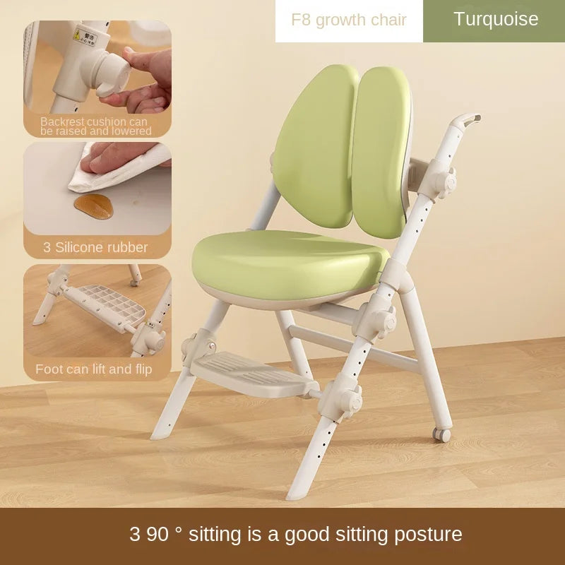 OMGD Kids Adjustable Height-Backrest-Footrest Plush Soft Upholstered Padded Faux Leather Cushions Carbon Steel Frame Computer Folding Chairs/Colors-Pink/White/Beige/Green/Gray/Multicolor