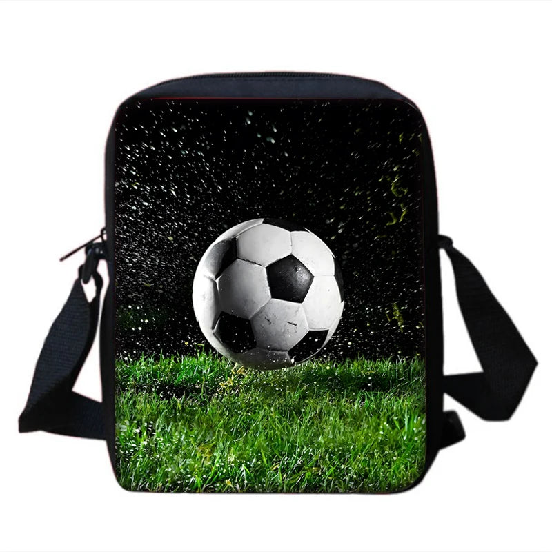 MINISO Kids 3 PCS Large Waterproof Nylon Fabric Zippers Exterior Pockets Printed-Burning Flames Soccer Ball Design Curved Back Shoulder Straps-Handle Sports IPAD Compartment School Backpacks/Color-Black/White/Blue/Multicolor