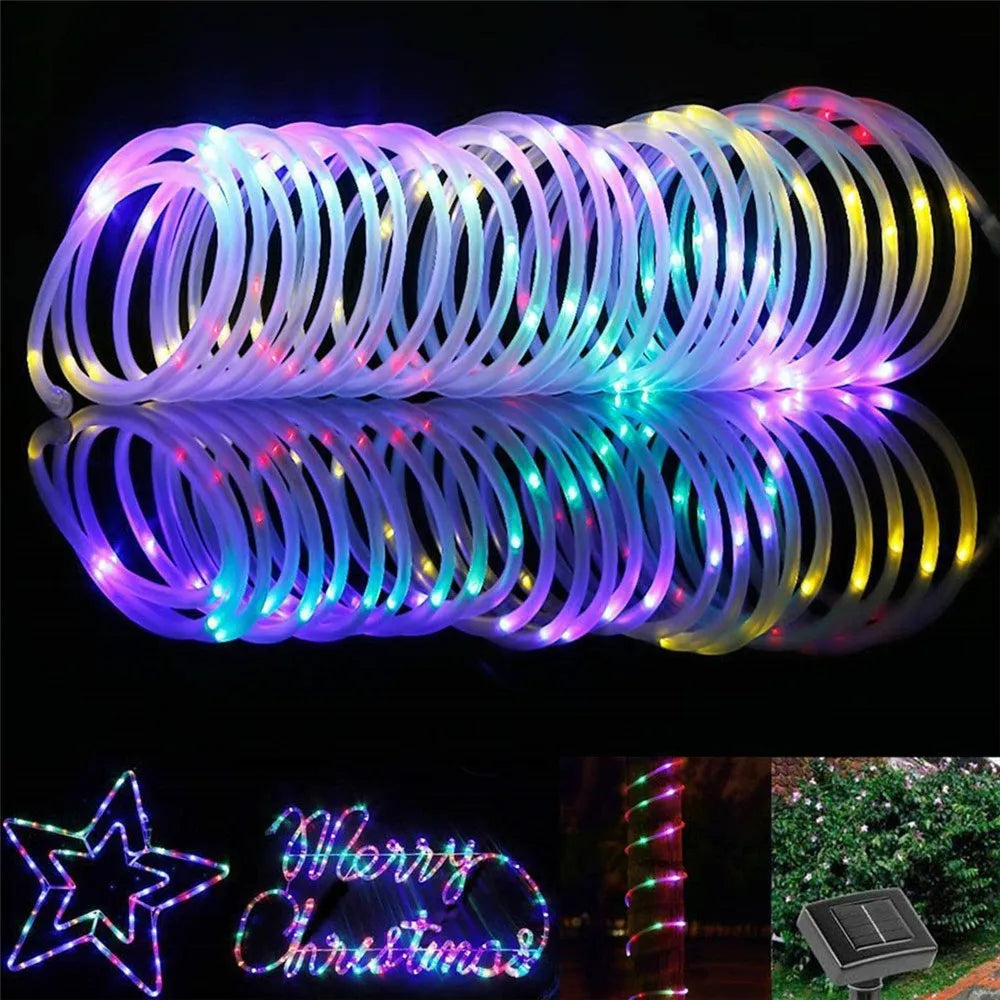 No-EN-Name-Null Outdoor Waterproof Multicolor Festoon Fairy Tube Plastic Body LED Dimmable Solar-Powered Cottage Holiday Decoration Light Ropes-Strings /Colors-White/Black/Green/Purple/Pink/Yellow/Multicolor