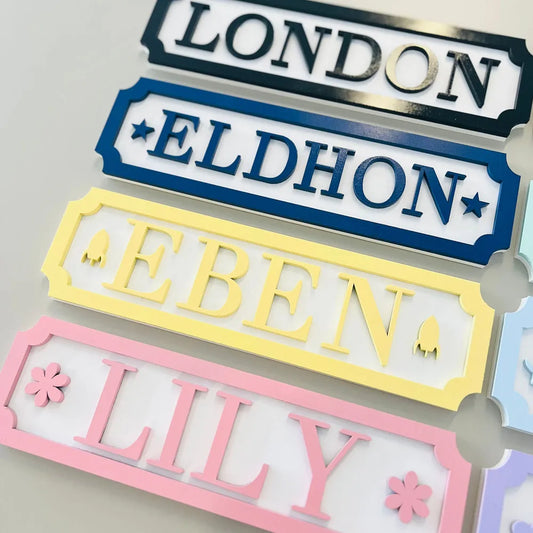Wood Rectangle Customized Engraved Babies Name Personalized Door Signs/Colors-Black/Pink/Blue/Purple/White/Yellow/Green