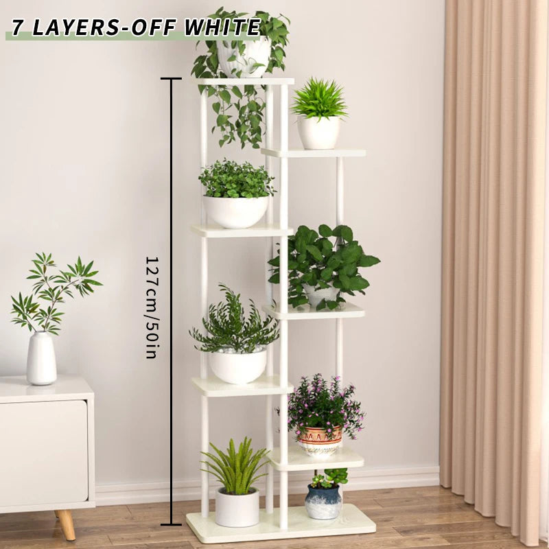 MTSHINING Wood 8 Tier Multi-Layered Shelves Iron Metal Plant Stands/Colors-Black/White,/Brown