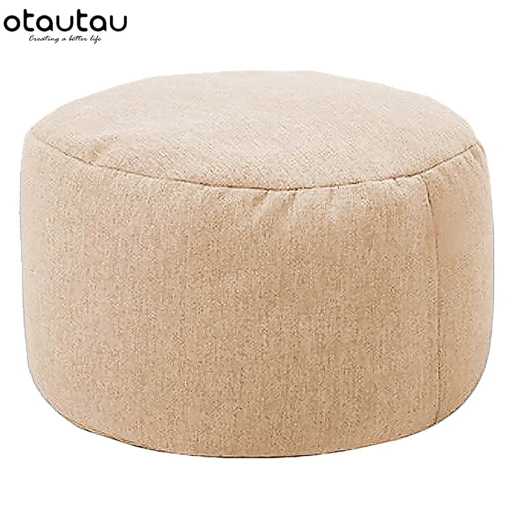 OTAUTAU Modern Gray Round Shaped Pure Cotton-Linen Fabric Bean Bag Ottomans/ Filling/Colors-Gray/Purple/Black/Orange/Dimensions: 20cm high x 30cm diameter