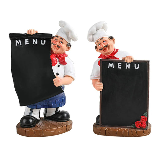 Kitchen Chef w/ Menu Chalkboard Figurine Statues/Colors-Black/White